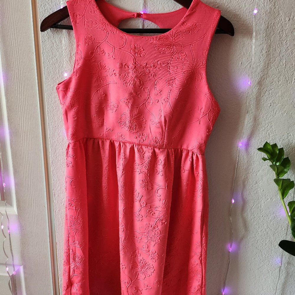 Disorderly Kids Polyester Embossed Floral Pattern Hot Pink Dress Fit Flare XL